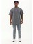 Oversize Baskılı Bisiklet Yaka T-Shirt - Füme 3