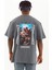 Oversize Baskılı Bisiklet Yaka T-Shirt - Füme 5