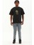 Oversize Baskılı Bisiklet Yaka T-Shirt - Siyah 4
