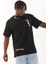 Oversize Baskılı Bisiklet Yaka T-Shirt - Siyah 1