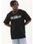 Oversize Baskılı Bisiklet Yaka T-Shirt - Siyah 2