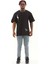 Oversize Baskılı Bisiklet Yaka T-Shirt - Siyah 4