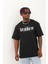 Oversize Baskılı Bisiklet Yaka T-Shirt - Siyah 1