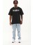 Oversize Baskılı Bisiklet Yaka T-Shirt - Siyah 3