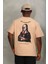Oversize Baskılı Bisiklet Yaka T-Shirt - Bej 5