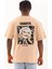 Oversize Baskılı Bisiklet Yaka T-Shirt - Bej 5