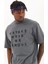Oversize Baskılı Bisiklet Yaka T-Shirt - Füme 2