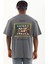 Oversize Baskılı Bisiklet Yaka T-Shirt - Füme 5
