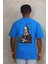 Oversize Baskılı Bisiklet Yaka T-Shirt - Mavi 5