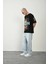 Baskılı Bisiklet Yaka Oversize T-Shirt - Siyah 1
