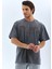 Oversize Taşlı Bisiklet Yaka T-Shirt - Füme 3