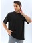 Oversize Düz Bisiklet Yaka T-Shirt - Siyah 4