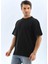 Oversize Düz Bisiklet Yaka T-Shirt - Siyah 5