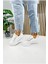 Günlük Kadın Sneaker Gizli Kalın Topuklu Taş Detaylı Oval Burun Bağcıklı Spor Ayakkabı F70 3