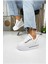 Günlük Kadın Sneaker Gizli Kalın Topuklu Taş Detaylı Oval Burun Bağcıklı Spor Ayakkabı F70 4