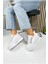 Günlük Kadın Sneaker Gizli Kalın Topuklu Taş Detaylı Oval Burun Bağcıklı Spor Ayakkabı F70 5