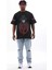 Oversize Baskılı Bisiklet Yaka T-Shirt - Siyah 1