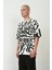Baskılı Bisiklet Yaka Oversize T-Shirt - Beyaz 1