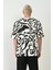 Baskılı Bisiklet Yaka Oversize T-Shirt - Beyaz 3