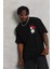 Oversize Baskılı Bisiklet Yaka T-Shirt - Siyah 3
