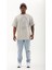Oversize Taşlı Bisiklet Yaka T-Shirt - Gri 5