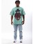Oversize Baskılı Bisiklet Yaka T-Shirt - Mint Yeşili 1