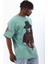 Oversize Baskılı Bisiklet Yaka T-Shirt - Mint Yeşili 3