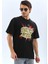 Oversize Baskılı Bisiklet Yaka T-Shirt - Siyah 1