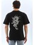 Oversize Baskılı Bisiklet Yaka T-Shirt - Siyah 2