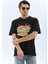 Oversize Baskılı Bisiklet Yaka T-Shirt - Siyah 3