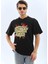 Oversize Baskılı Bisiklet Yaka T-Shirt - Siyah 5
