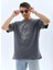 Oversize Taşlı Bisiklet Yaka T-Shirt - Füme 1
