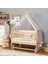 Ahşap Organik Beşik Anne Yanı Beşik 3 Kademeli Lüx Bebek Beşiği 60 x 120 cm - Krem Prenses Uyku Setli & Soft Yataklı 2