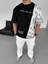 Parçalı ve Baskılı Oversize T-Shirt - Siyah 2