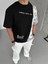 Parçalı ve Baskılı Oversize T-Shirt - Siyah 3
