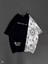 Parçalı ve Baskılı Oversize T-Shirt - Siyah 4
