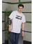 Bisiklet Yaka Baskılı Oversize T-Shirt - Beyaz 1