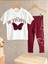 Bordo Butterfly Kelebek Tül Detaylı Kız Çocuk Alt Üst Tayt Takım 3