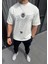 Bisiklet Yaka Baskılı Oversize T-Shirt - Beyaz 1