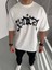 Bisiklet Yaka Baskılı Oversize T-Shirt - Beyaz 1