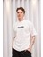 Bisiklet Yaka Baskılı Oversize T-Shirt - Beyaz 1