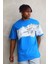 Bisiklet Yaka Baskılı Oversize T-Shirt - Mavi 2