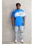 Bisiklet Yaka Baskılı Oversize T-Shirt - Mavi 3
