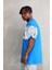 Bisiklet Yaka Baskılı Oversize T-Shirt - Mavi 5