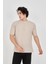 Waffle Kumaş Rahat Kol T-Shirt - Bej 1