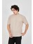 Waffle Kumaş Rahat Kol T-Shirt - Bej 2