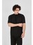 Waffle Kumaş Rahat Kol T-Shirt - Siyah 3