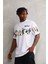 Bisiklet Yaka Baskılı Oversize T-Shirt - Beyaz 1