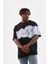 Bisiklet Yaka Baskılı Oversize T-Shirt - Siyah 1