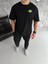 Bisiklet Yaka Baskılı Oversize T-Shirt - Siyah 1